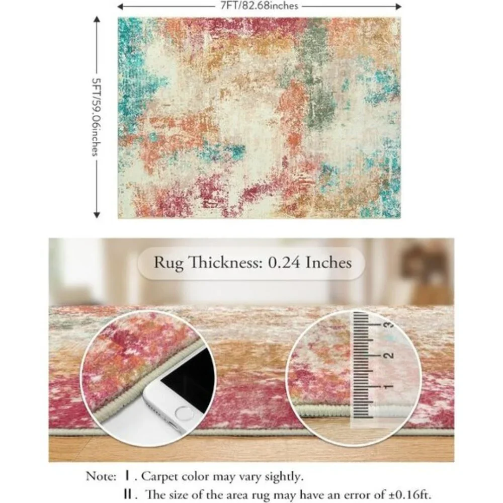 5x7 Modern Abstract Rug, Ultra Thin Washable Non-Slip Carpet for Home & Office